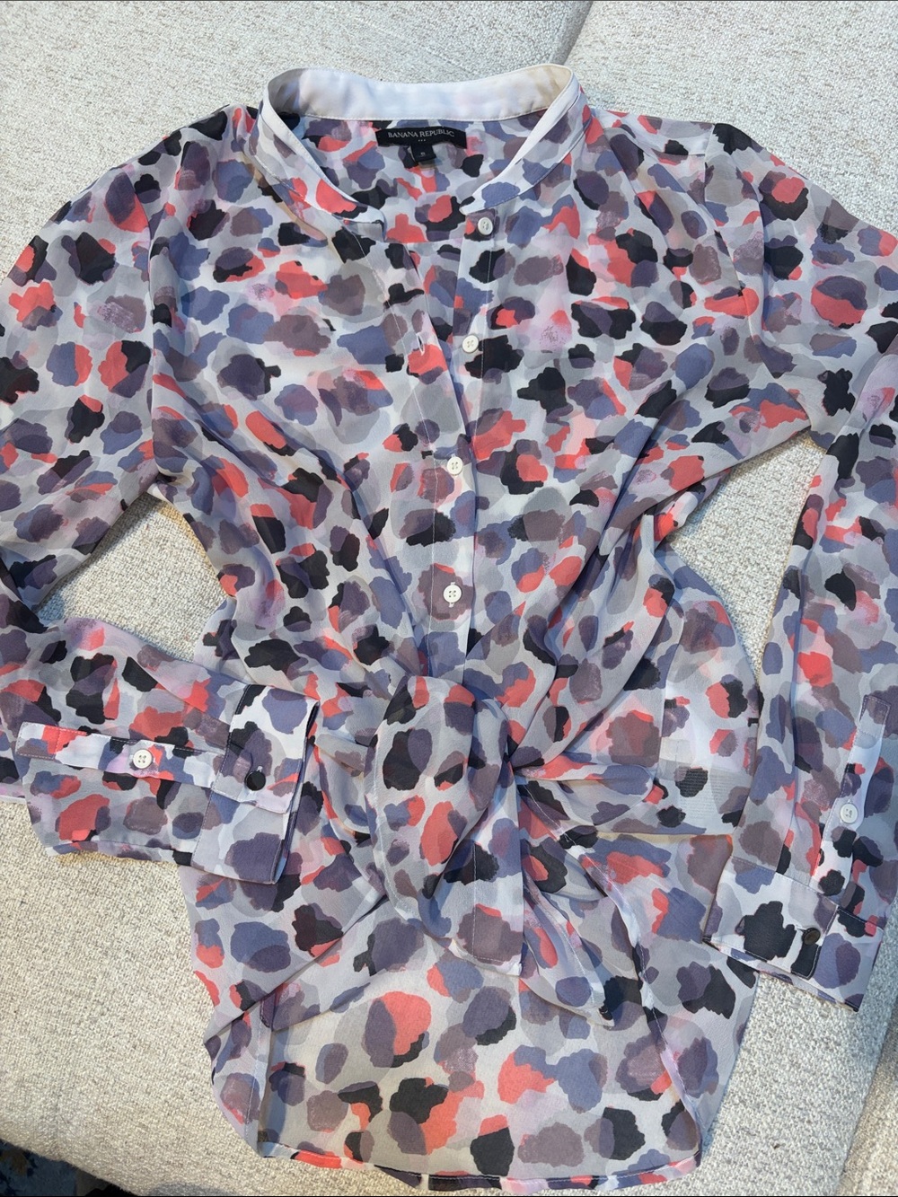 Banana Republic Sheer Multicolor Abstract Spot Button-Down Shirt